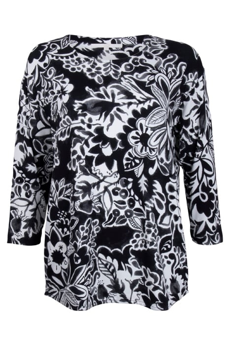 LOOSE TEE CREW 3/4 SLEEVES, PRINT BLACK WITH OFFWHITE CENTRE 1