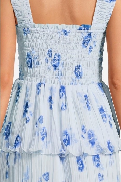 PLEATED GEORGETTE SMOCK MIDI STRAP DRESS HEATHER 4