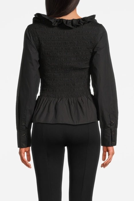 COTTON POPLIN OPEN-NECK SMOCK BLOUSE BLACK 2