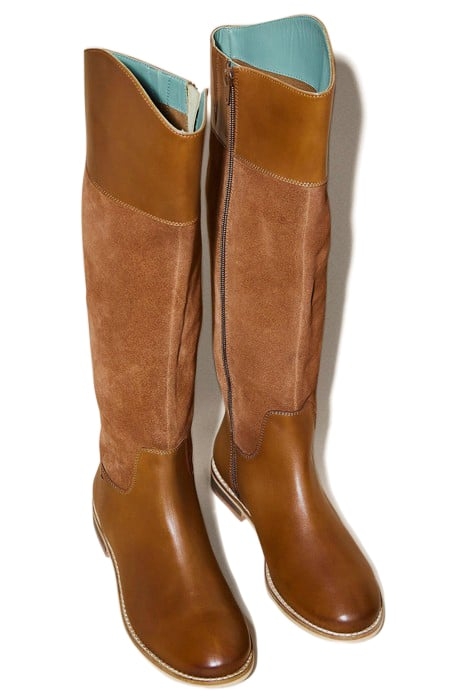 LEATHER SUEDE KNEE HIGH BOOT DARK TAN 3