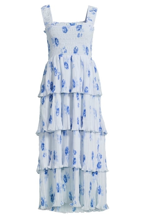 PLEATED GEORGETTE SMOCK MIDI STRAP DRESS HEATHER 3