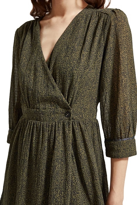 WRAP MINI DRESS LEOPARD SPOT GREEN 7