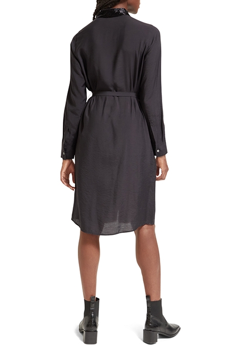 BEADED COLLAR MIDI SHIRT DRESS EVENING BLACK 3