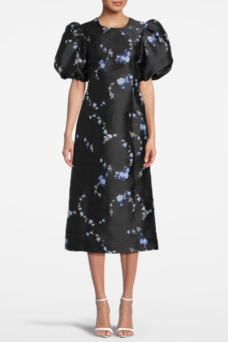 3D JACQUARD OPEN BACK MIDI DRESS BLACK 1