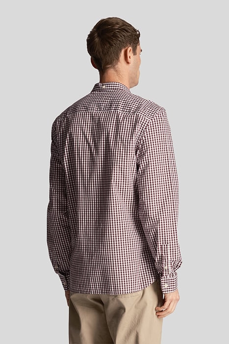 LS SLIM FIT GINGHAM SHIRT BURGUNDY/WHITE 2