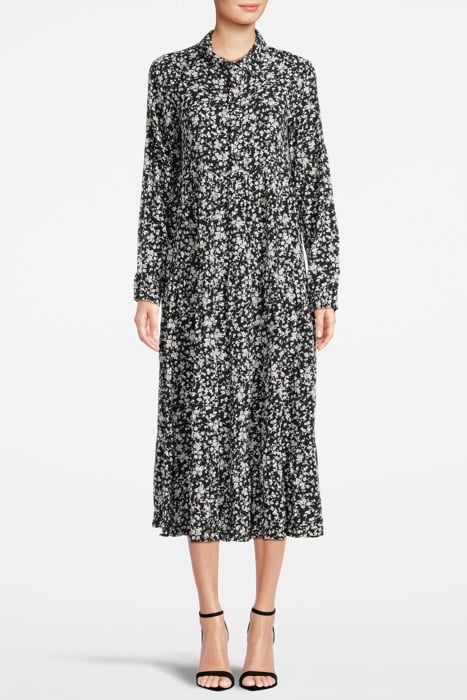 PRINTED CREPE LAYER DRESS BLACK 1