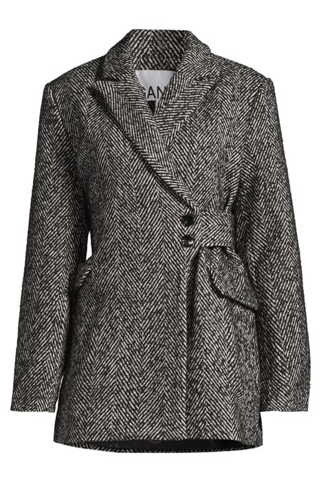 HERRINGBONE WOOL BELT BLAZER BLACK 3