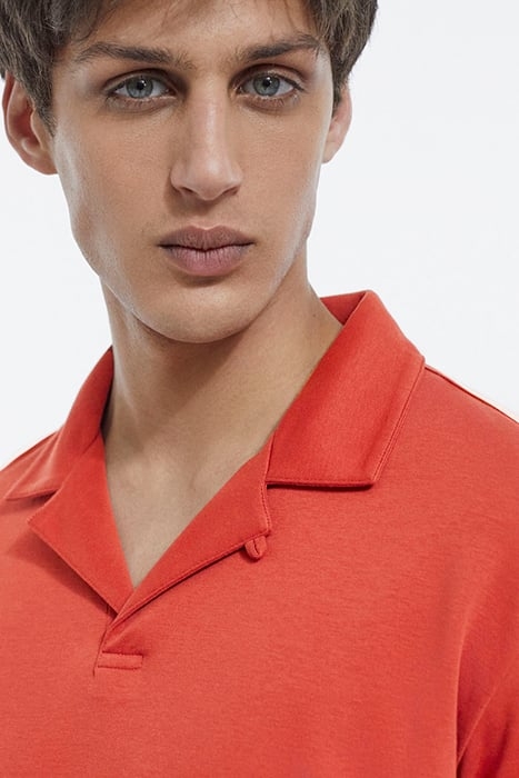 POLO ROUGE FONCÉ COTON COL CUBAIN RED 6