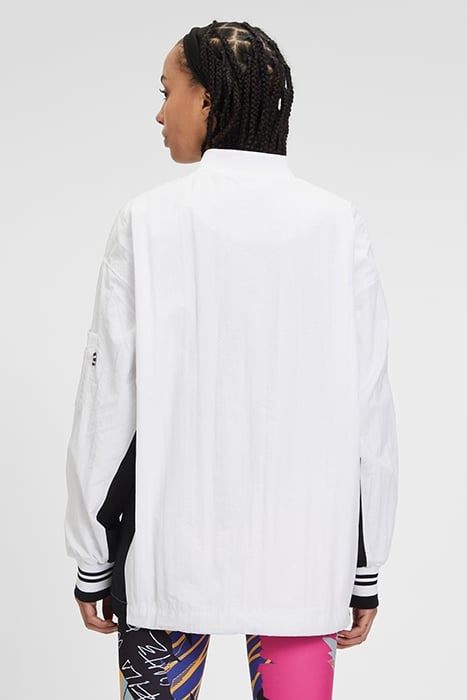 HALF ZIP CRINKLE NYLON TOP WITH CONTRAST INSERTS WHITE/BLACK 2