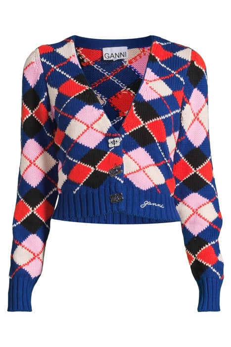 GRAPHIC COTTON V-NECK CARDIGAN SODALITE BLUE 3