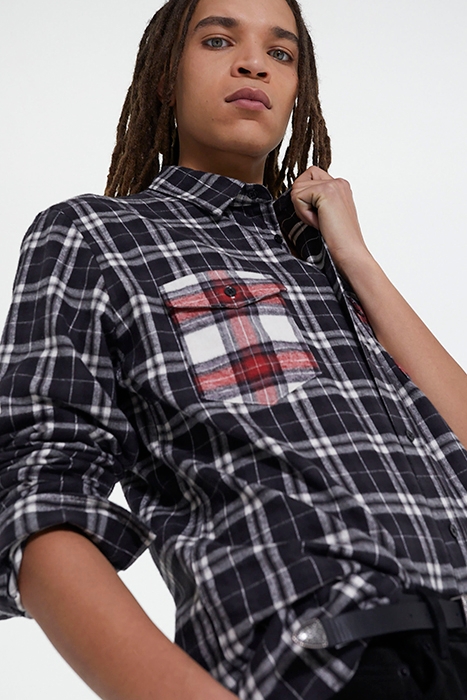 CHEMISE DROITE A CARREAUX POCHES CONTRASTEES BLACK 5