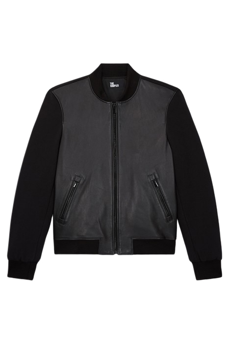 BLOUSON CUIR MOTARD BI MATIERE BLACK 1