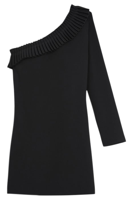 ROBE COURTE ONE SHOULDER FRONCES BLACK 3
