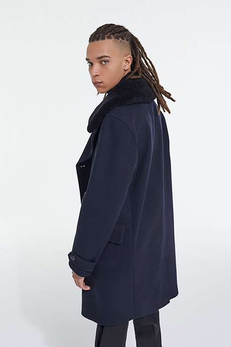 MANTEAU LONG CROISEE COL DETACHABLE FOURRURE DARK NAVY 2