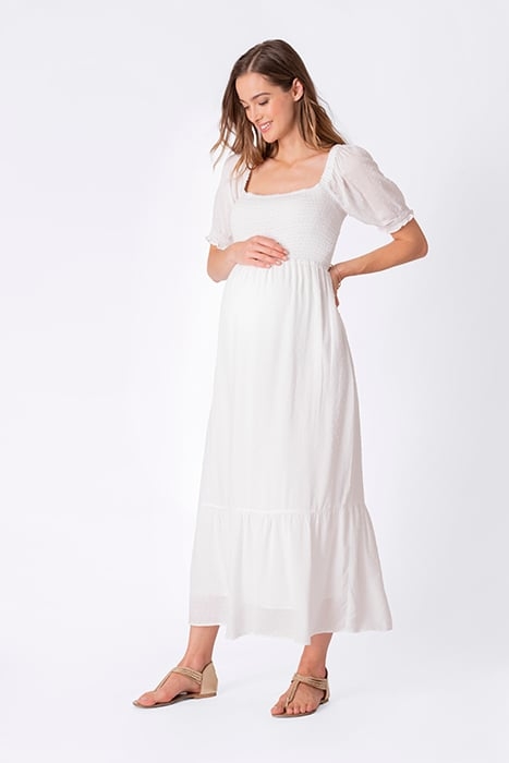 SHIRRED MATERNITY DRESS WHITE 1