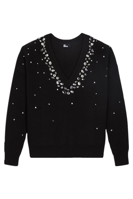 PULL COL V AVEC BIJOUX BLACK 1