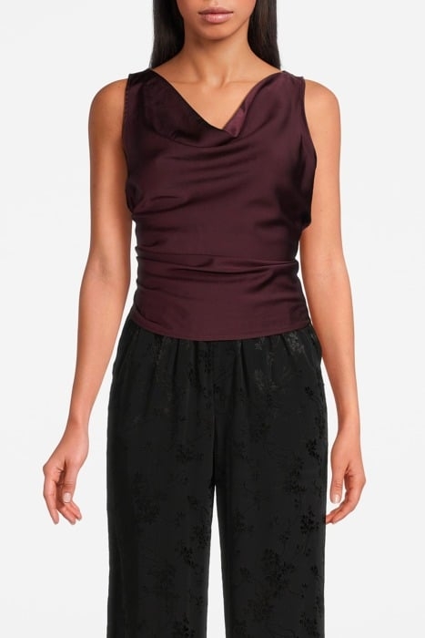 SLEEVELESS DRAPE NECK TOP BURGUNDY 1