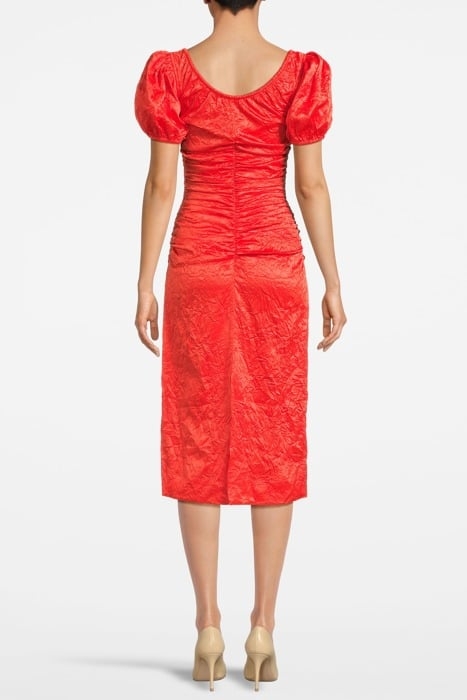 CRINKLED SATIN GATHERED U-NECK MIDI DRESS GRENADINE 2