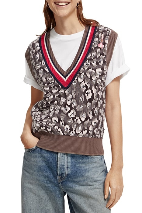 ANIMAL JACQUARD KNITTED SPENCER TAUPE 1