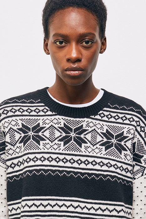 PULL COL ROND JACQUARD AVEC RIB CONTRASTE BLACK RED OFF WHIT 6