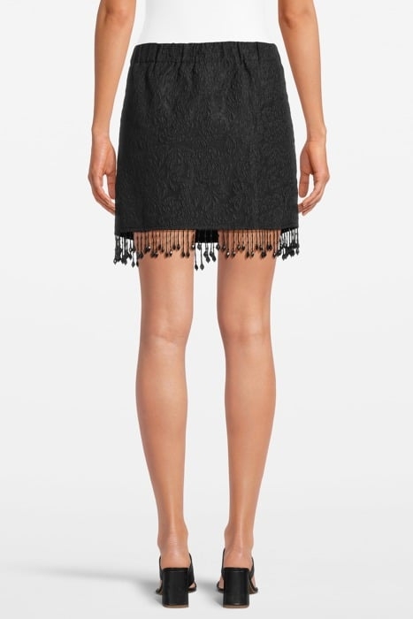 JACQUARD ORGANZA BEAD FRINGE MINI SKIRT BLACK 2