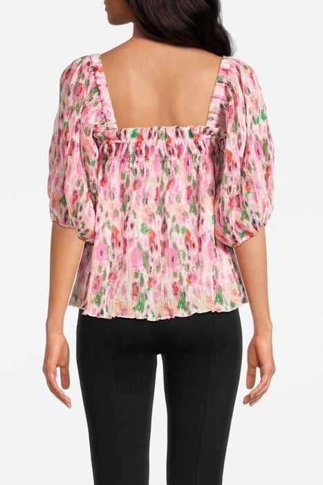 PLEATED GEORGETTE PUFF SLEEVE SMOCK TOP SUGAR PLUM 2