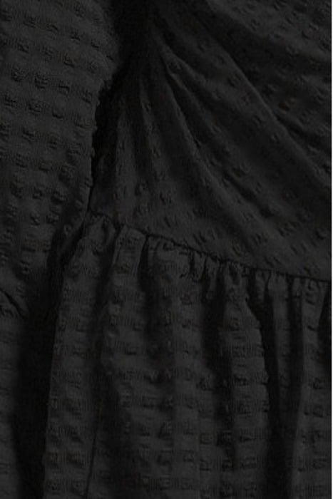 STRETCH SEERSUCKER GATHERED MINI DRESS BLACK 5