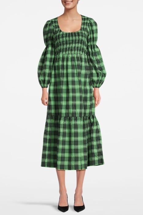SEERSUCKER CHECK U-NECK MAXI SMOCK DRESS PEAPOD 1