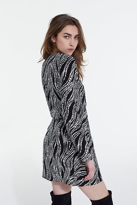 ROBE COURTE MANCHES LONGUES IMPRIME PEARLS BLACK WHITE 2