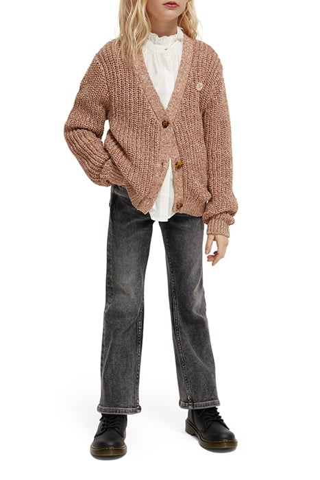 GIRLS KNITTED CARDIGAN SAND CHOCOLATE MELANGE 3