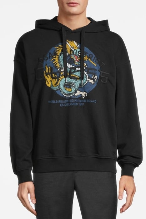 GUESS ROUND LOGO HOODIE SWEATS JET BLACK A996 1