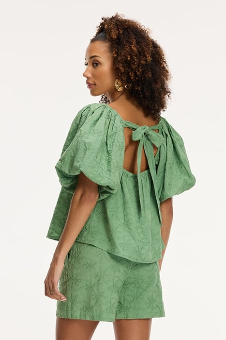 LADIES ELZA BLOUSE 3D PALM EMBRO GREEN GREEK PALM 2