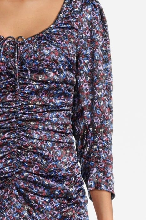 CRINKLED SATIN GATHERED U-NECK MIDI DRESS BLACK 4