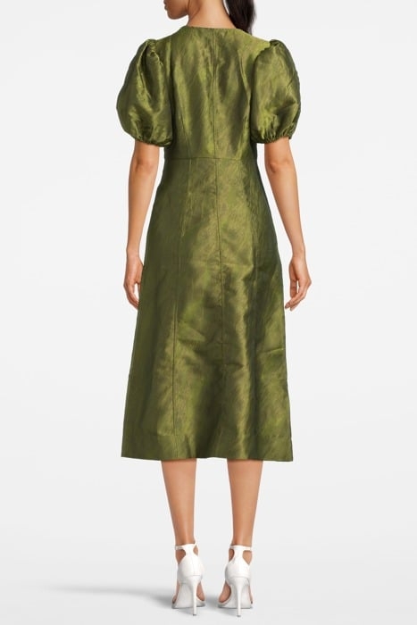 SHINY JACQUARD V-NECK MIDI DRESS AVOCADO 2