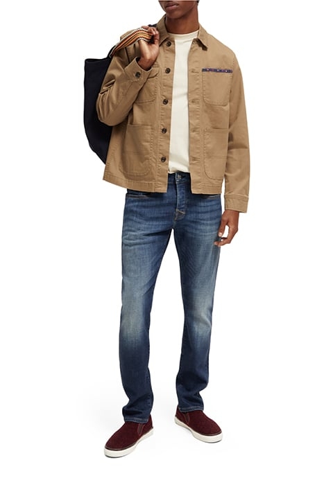 BEAD-TRIMMED TWILL WORKER JACKET TAUPE 3