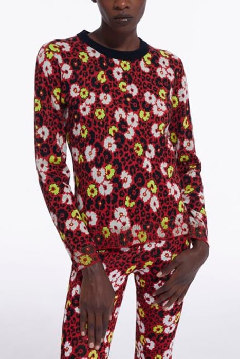 PULL COL ROND EN JACQUARD FLEURIE DARK RED 1