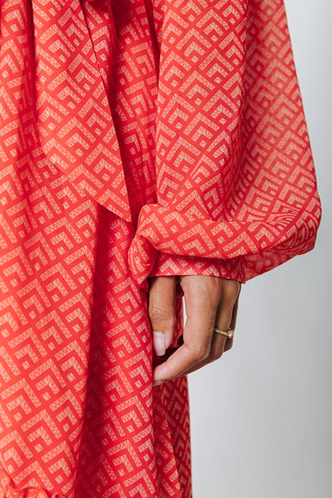 EMBLA SMALL GEO BALLOON SLEEVE MIDI DRESS BRIGHT ORANGE 6