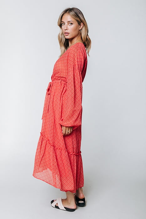 EMBLA SMALL GEO BALLOON SLEEVE MIDI DRESS BRIGHT ORANGE 3