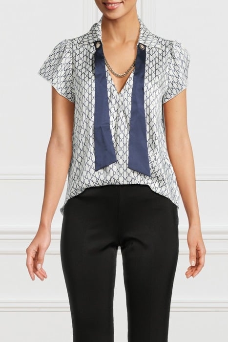 NEW MONOGRAM BLOUSE PALE PEARL BLUE COMB 1