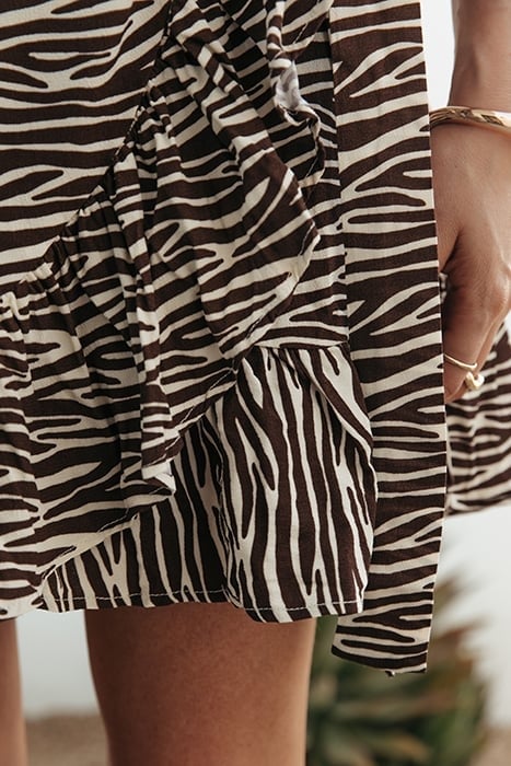 TELSI ZEBRA SHORT SLEEVE REAL WRAP DRESS SS DARK BROWN 6