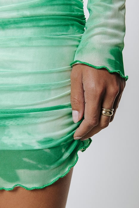 JUDA TIE DYE GATHERED MESH DRESS MINT 6