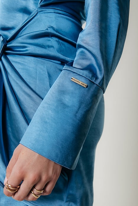 METTE SATIN WRAP DRESS LS DARK PETROL 6