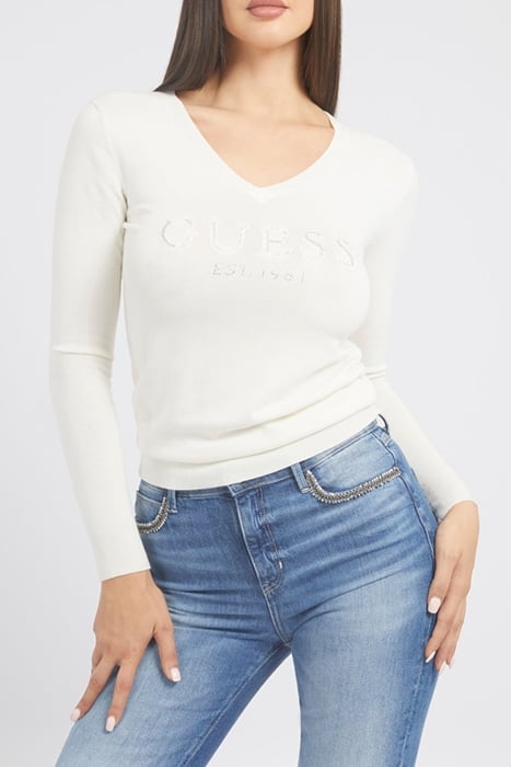 GUESS ECO LS VN JADE LOGO SWTR CREAM WHITE 1
