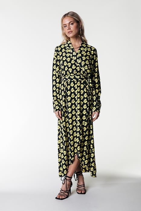 VIVIAN SMALL FLOWER MAXI DRESS LS BRIGHT YELLOW 1