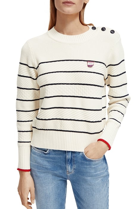 BUTTON SHOULDER STRIPED PULLOVER ECRU 1