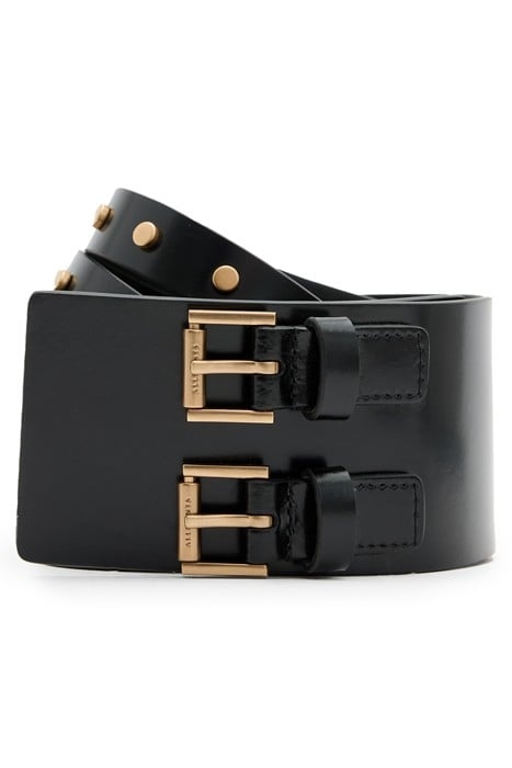 ELODIE DOUBLE BELT PATENT BLACK/BRASS 1