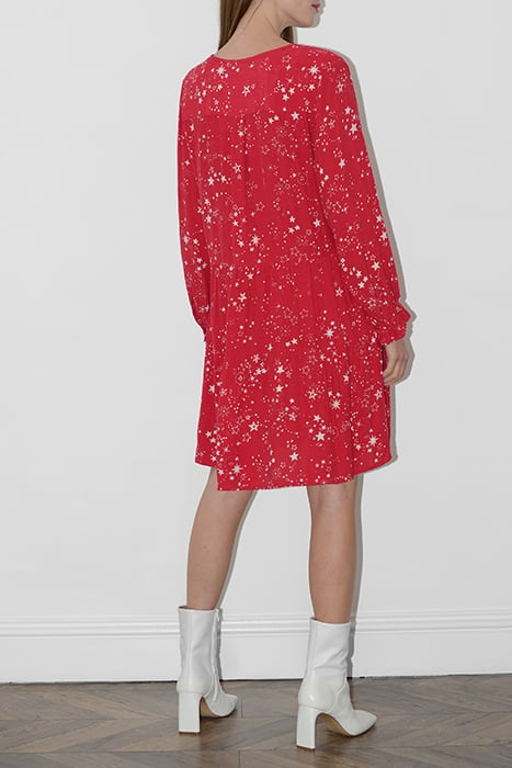 GALAXIES PRINT LS V NK DRESS RED 2