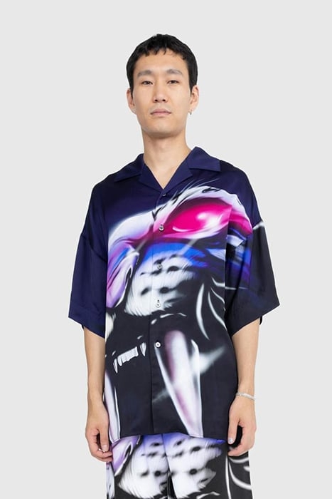 GERRIT JACOB – SATIN PRINTED SHIRT NAVY/LILAC 1