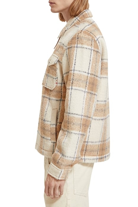 WOOL-BLEND ZIP-THRU CHECK OVERSHIRT OFFWHITE CAMEL CHECK 6