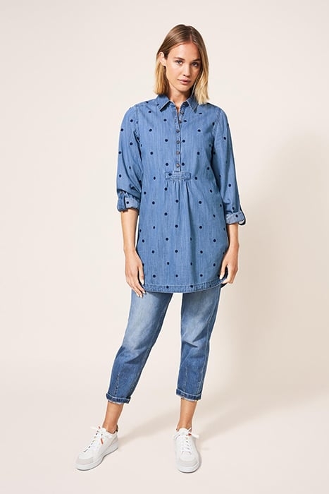 EVA EMBROIDERED DENIM TUNIC MID DENIM 4